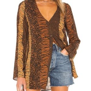 House of Harlow 1960 Brown Animal Print Blouse